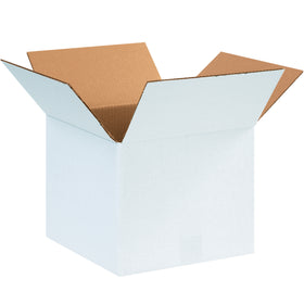 Professional white corrugated boxes built with ECT-32 single-wall construction for reliable protection and clean branding. 12" x 12" x 10" dimensions ship efficiently in standard pallets. Each bundle contains 25 boxes ready to seal and ship.