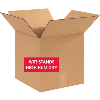 V3c 350# single wall corrugated boxes engineered for maximum durability and weather resistance. Each bundle delivers 20 kraft boxes at 12x12x12", constructed with water-resistant adhesive (WRA) to protect equipment and parts during storage and shipment. Military specification certified performance.