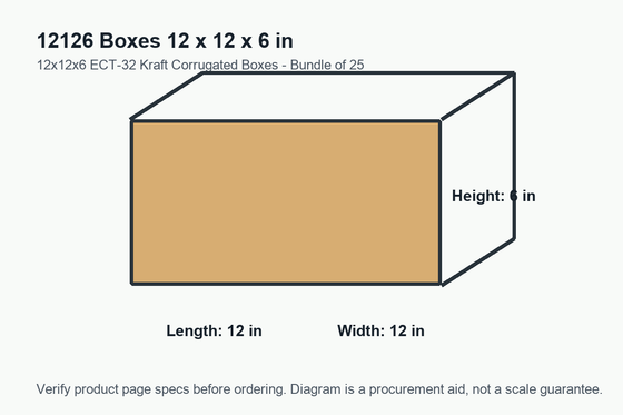 12126 dimension diagram showing 12 x 12 x 6 inch boxes.