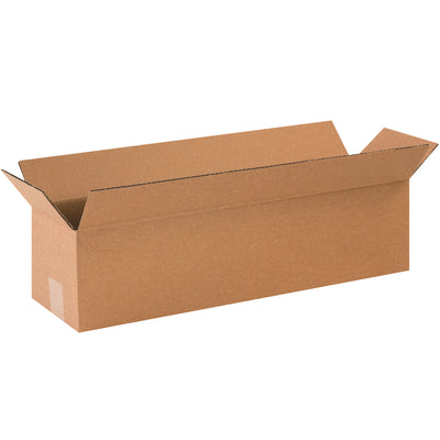 ECT-32 kraft corrugated boxes engineered for shipping long, narrow products like wine bottles, umbrellas, and carpet rolls. The 12" x 3" x 3" long format features wide openings along the length for efficient packing and reduced labor time. Sold as a bundle of 25 flat cartons.