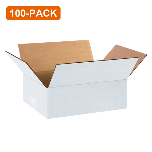 12x9x4 ECT-32 White Corrugated Shipping Boxes, 100-Pack (4 Bundles of 25)