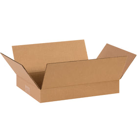 ECT-32 kraft corrugated shipping boxes sized 14"  10"  2" designed for shallow-depth products. Ships flat in bundles of 25 to maximize warehouse storage and minimize freight costs. Ideal for apparel, books, frames, and artwork.