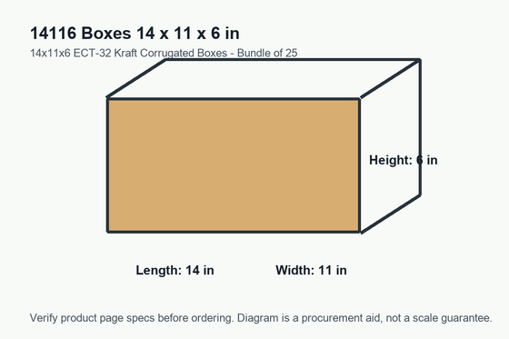 14116 dimension diagram showing 14 x 11 x 6 inch boxes.
