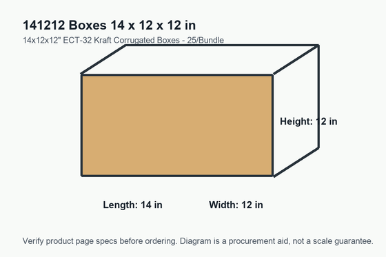 141212 dimension diagram showing 14 x 12 x 12 inch boxes.