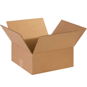ECT-32 kraft corrugated boxes sized 14" x 14" x 6" for shallow product shipping. Ideal for apparel, books, frames, and artwork. Ships flat in bundles of 25 to maximize storage efficiency and reduce your freight spend.