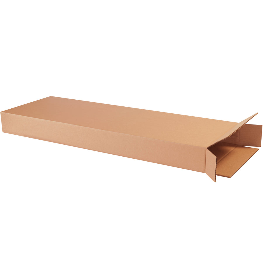 ECT-32 single wall corrugated side loading boxes designed for vertical packing efficiency and maximum stackability. 14" x 4" x 42" full overlap FOL construction ships flat to minimize warehouse storage footprint. Bundle of 15 cartons‚the standard choice for high-volume fulfillment operations.