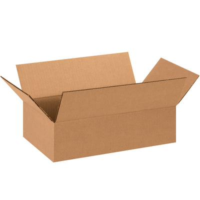 ECT-32 kraft corrugated shipping cartons designed for shallow products like apparel, books, and artwork. Compact 14x8x4" dimensions maximize freight efficiency while minimizing wasted space. Ships flat in bundles of 25–reduce storage footprint and lower per-unit costs.