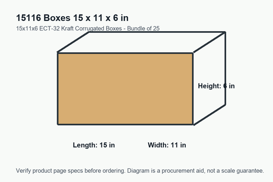 15116 dimension diagram showing 15 x 11 x 6 inch boxes.