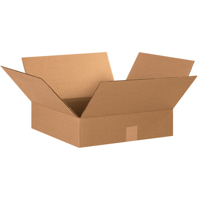 ECT-32 kraft corrugated shipping boxes sized 15"x15"x4" for optimal shallow product packaging. Ships flat in bundles of 25 to maximize storage efficiency and reduce freight costs. Ideal for apparel, books, artwork, and picture frames.