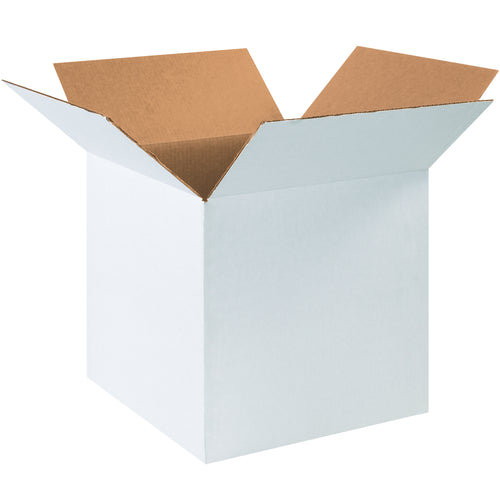 Premium white corrugated shipping boxes with ECT-32 single-wall construction deliver professional appearance and reliable protection. These 16x16x16 cube boxes feature bright white kraft exterior perfect for custom labels, branded tape, and shipping instructions that stand out. Sold as a convenient 25-box bundle for warehouse managers and fulfillment operations.