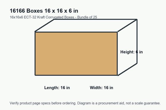 16166 dimension diagram showing 16 x 16 x 6 inch boxes.