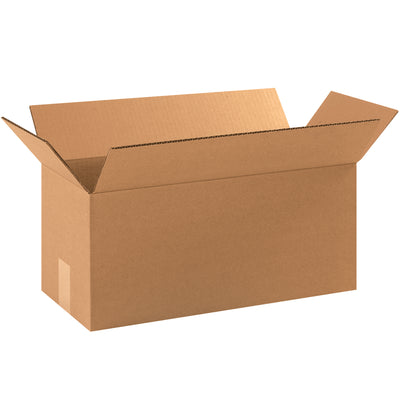 ECT-32 kraft corrugated boxes sized 17"  8"  8" with convenient long-side opening for efficient packing of wine bottles, umbrellas, carpet rolls, and similar narrow products. Sold as a bundle of 25 boxes, shipped flat to maximize freight efficiency and reduce storage footprint.