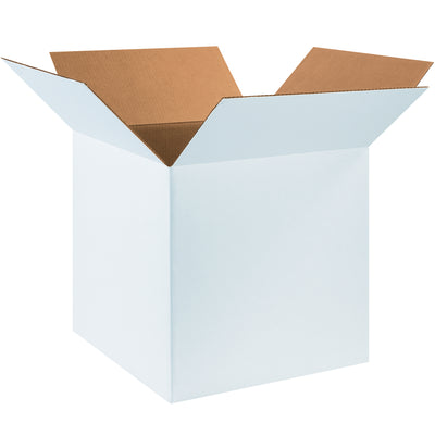 ECT-32 single-wall corrugated boxes in clean white finish–5.3 cubic feet of dependable cube-shaped shipping capacity per box. Bundle of 20 offers maximum volume efficiency for warehouse fulfillment. Crisp white surface accepts printed labels and special instructions without compromise.