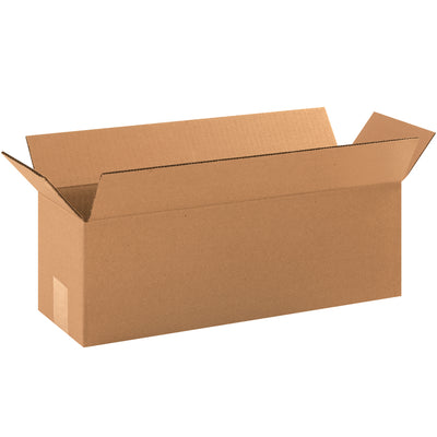 ECT-32 kraft corrugated shipping cartons designed for long, narrow items like wine bottles, umbrellas, and carpet rolls. 18" x 6" x 6" dimensions with convenient long side opening for fast packing. Sold flat in bundles of 25 for maximum freight efficiency and storage savings.