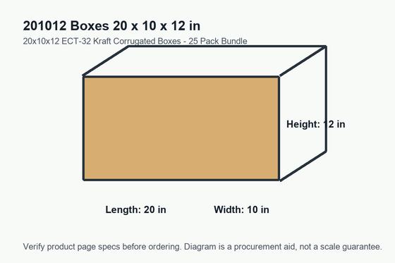 201012 dimension diagram showing 20 x 10 x 12 inch boxes.