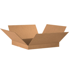 ECT-32 kraft corrugated boxes in 20x20x2" dimensions–engineered for shallow products like apparel, books, and artwork. Ships flat in bundles of 20 to maximize storage efficiency and reduce freight costs. Reliable single-wall construction delivers proven stacking performance.