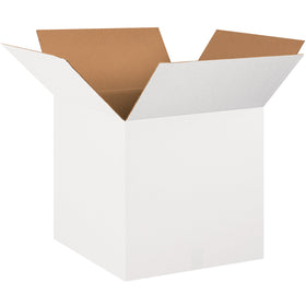 Durable ECT-32 white corrugated cube boxes sized 20x20x20" for maximum label visibility and professional shipment appearance. Same rugged single-wall construction as kraft alternatives–sold in convenient bundles of 10 for volume efficiency. Ideal for warehouse managers seeking unprinted corrugated cartons that maintain structural integrity under standard stacking loads.