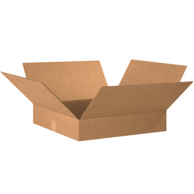 ECT-32 kraft corrugated boxes in 20x20x4" dimensions designed for shallow-depth products that require secure, stackable shipping. Ships flat in bundles of 10 to maximize storage efficiency and reduce freight costs. Ideal for apparel, books, picture frames, artwork, and mirrors.