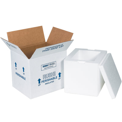 Protect temperature-sensitive products with this complete 8x6x7 insulated shipping kit featuring seamless molded EPS foam and 200# white corrugated cartons. Pre-assembled design saves prep time, while pre-printed shipping instructions (Rush, Perishable, This Side Up) ensure compliance. Lightweight, reusable, and sold by the case of 8.