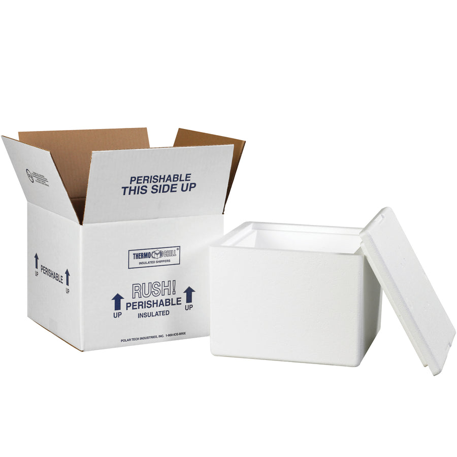 Protect temperature-sensitive products with this pre-assembled 9.5x9.5x7 insulated shipping kit featuring seamless molded EPS foam and durable 200# white corrugated construction. Pre-printed with Rush, Perishable, and This Side Up handling instructions for full compliance. Lightweight and reusable‚reduce packaging costs while maintaining product integrity.