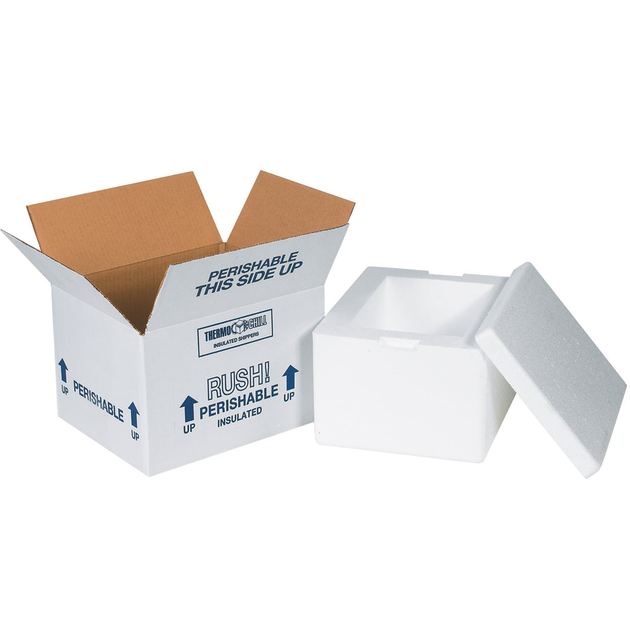 Protect temperature-sensitive shipments with this pre-assembled 12x10x7 insulated shipping kit featuring seamless molded EPS foam and 200# corrugated construction. Lightweight, reusable design reduces per-shipment costs while maintaining product integrity. Includes Rush, Perishable, and directional shipping labels for full compliance.