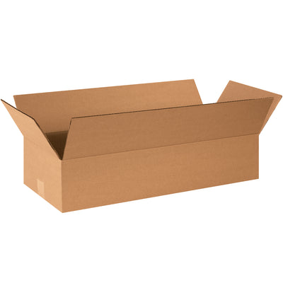 ECT-32 kraft corrugated cartons with shallow 4" depth designed for compact product shipping. Perfect for apparel, books, artwork, and picture frames. Ships flat in bundles of 25 to maximize storage efficiency and reduce freight costs.
