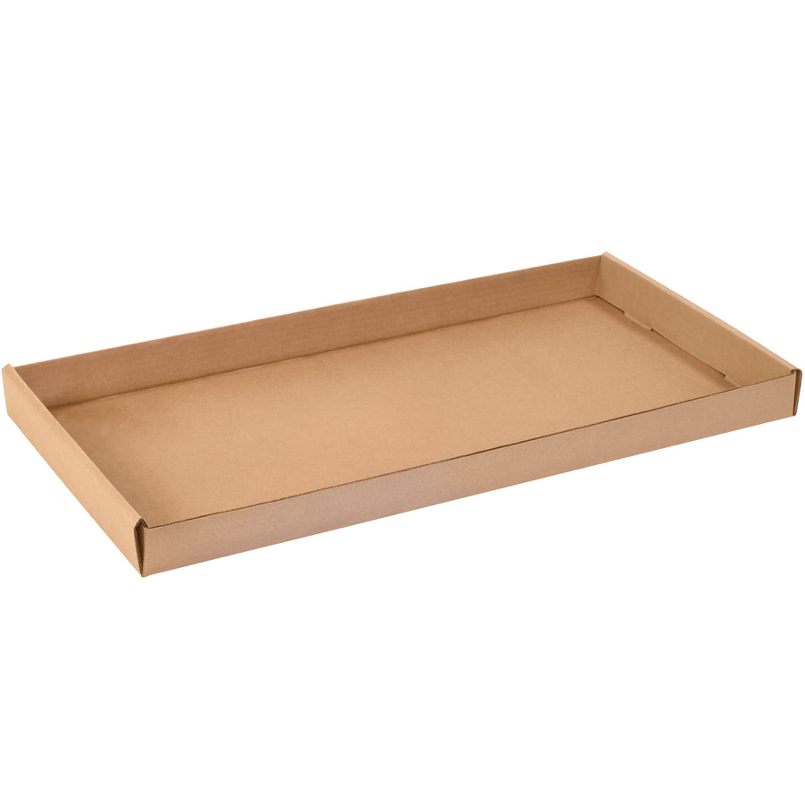 Heavy-duty ECT-32 kraft corrugated trays sized 24" x 12" x 1 3/4" deliver reliable storage and transport for small parts and lightweight loads. Each bundle contains 50 trays that ship flat, reducing freight costs and storage footprint. Foldable sides ensure maximum stability and security during warehouse operations.