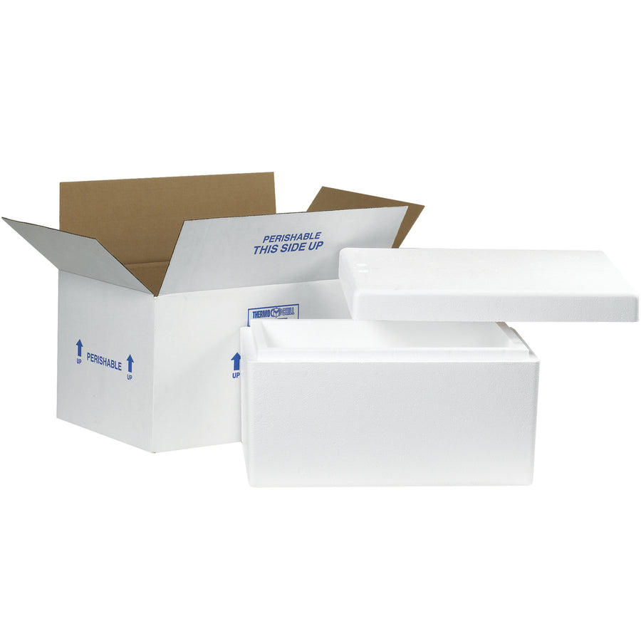 Keep temperature-sensitive products protected with this 17x10x8.25" insulated shipping kit featuring seamless molded EPS foam and durable 200#/ECT-32 white corrugated construction. Pre-assembled and ready to use, with pre-printed shipping instructions (Rush, Perishable, This Side Up). Lightweight and reusable for maximum cost efficiency across multiple shipments.