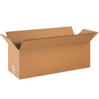 ECT-32 kraft corrugated long boxes (24"×8"×8") designed for efficient shipping of elongated products like wine bottles, umbrellas, and carpet rolls. Wide lengthwise openings accelerate pack times and reduce labor costs. Sold flat in bundles of 25 for maximum storage efficiency and freight savings.