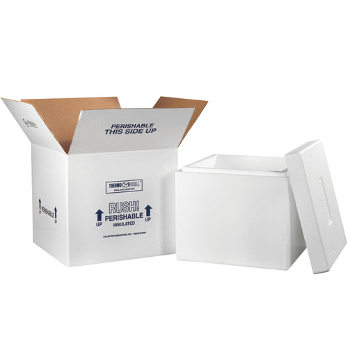 Protect temperature-sensitive shipments with this pre-assembled insulated shipping kit featuring molded EPS foam interior and 200# white corrugated carton. Dimensions: 16.75