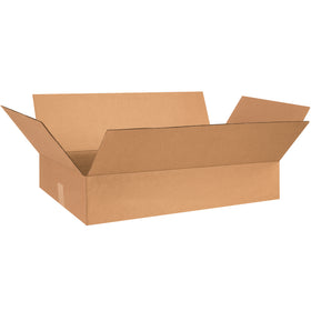 ECT-32 kraft corrugated shipping boxes sized 26" × 17" × 5" for optimal shallow-product performance. Sold as bundles of 25 and ship flat to reduce warehouse footprint and freight costs. Perfect for apparel, books, frames, and artwork with reliable stacking strength.
