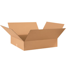 ECT-32 kraft corrugated boxes in 28x24x6" dimensions–engineered for shallow product shipping with maximum freight efficiency. Ships flat in bundles of 10 to minimize storage footprint and reduce inbound logistics costs. Perfect for apparel, books, artwork, and lightweight items.