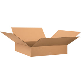 ECT-32 kraft corrugated shipping boxes sized 28x28x6 inches–engineered for shallow products that don't need deep cartons. Ships flat in bundles of 10 to maximize your warehouse efficiency and reduce freight costs on storage and transport.