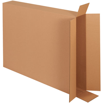 Maximize vertical storage while minimizing freight costs with these 28" × 5" × 38" ECT-32 kraft side loading corrugated boxes. Engineered for tall, narrow products, they ship and store completely flat–cutting your warehouse footprint by up to 40%. Bundle of 20 boxes.
