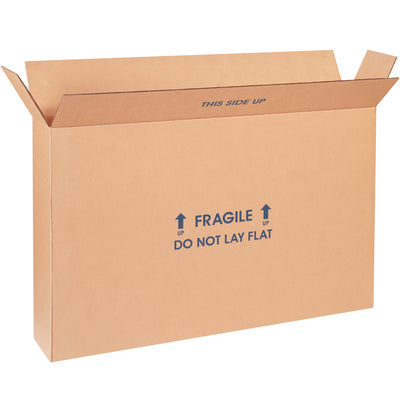 Ship flat panel TVs safely with these ECT-44 single-wall kraft corrugated boxes. Dimensions 28" × 6" × 20" with full overlap flaps for maximum crush resistance. Bundle of 5 boxes reduces per-unit cost and freight spend on high-volume shipments.