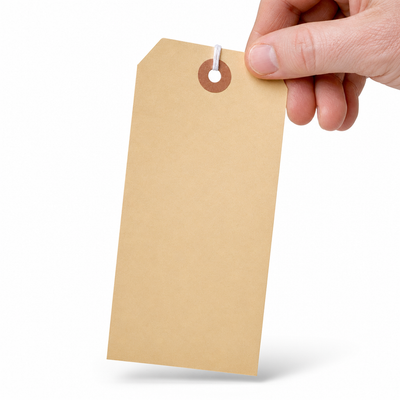 3 1/4 x 1 5/8" 13 Pt. Manila Shipping Tags Pre-Wired - 100 Pack — image 1