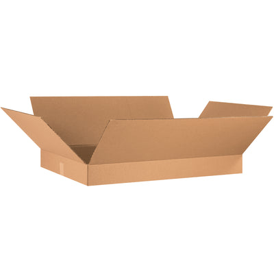ECT-32 kraft corrugated boxes in 36x24x4" dimensions engineered for shallow-depth products like apparel, books, and artwork. Ships flat in bundles of 10 to maximize your storage footprint and reduce inbound freight costs. Reliable single-wall construction rated for standard handling and stacking.