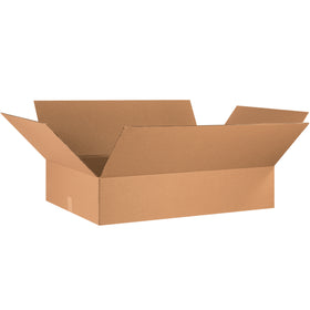 ECT-32 kraft corrugated shipping cartons sized 36" x 24" x 8" for optimal fit with shallow products. Bundle of 10 ships flat to maximize warehouse efficiency and minimize freight expenses. Ideal for apparel, books, frames, artwork, and retail merchandise.