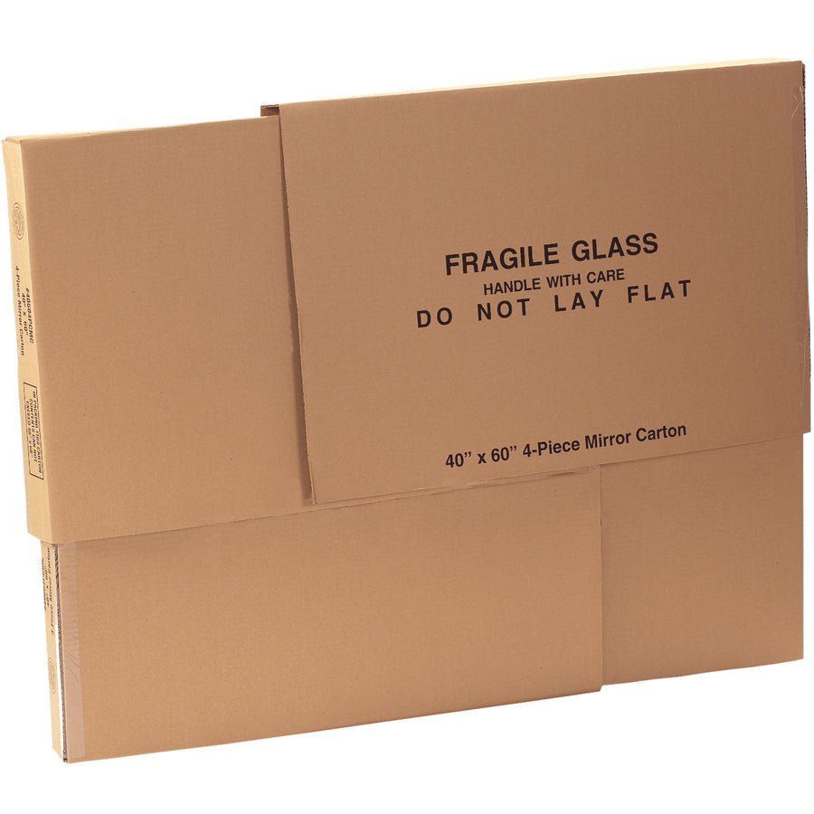 Protect high-value mirrors and glass products with these purpose-built 40x60x3.5 mirror shipping boxes. ECT-32 single-wall kraft corrugated construction assembles into a custom-fit carton from four flat pieces. Includes fragile warning labels and ships efficiently in bundles of 4.