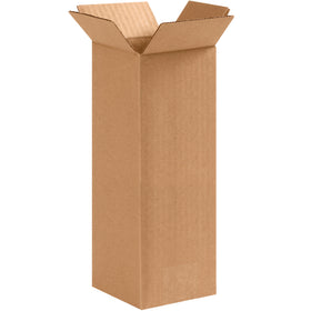 Heavy-duty 4x4x10 tall corrugated boxes built from ECT-32 kraft material for secure end-loading of elongated items. Perfect replacement for mailing tubes when shipping trophies, fishing rods, or shelving units. Bundle of 25 boxes ships flat for maximum freight efficiency and storage savings.