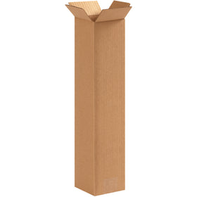 End-loading 4x4x18 tall corrugated boxes made from ECT-32 kraft single-wall material–strong enough for stacking and designed for vertical items. Ships flat in bundles of 25 for maximum freight efficiency. Perfect replacement for mailing tubes and ideal for trophies, fishing rods, and shelving.