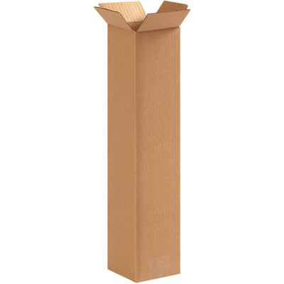 End-loading 4x4x18 tall corrugated boxes made from ECT-32 kraft single-wall material–strong enough for stacking and designed for vertical items. Ships flat in bundles of 25 for maximum freight efficiency. Perfect replacement for mailing tubes and ideal for trophies, fishing rods, and shelving.
