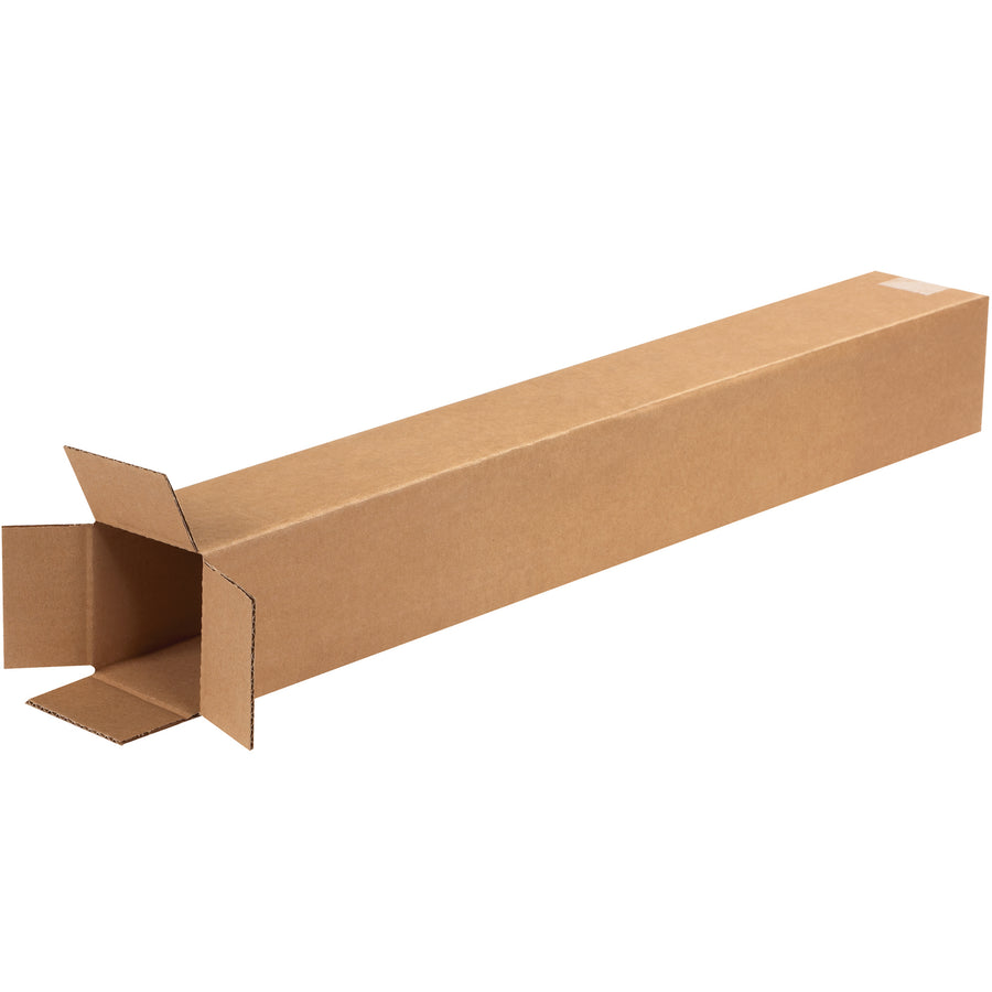 Ship tall items with confidence using these 4x4x32 corrugated boxes made from sturdy ECT-32 kraft material. End-loading design speeds packing; sold flat in bundles of 25 for warehouse efficiency. Perfect replacement for mailing tubes when shipping shelving, fishing rods, trophies, and similar tall products.