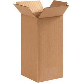 Tall 4x4x8 corrugated boxes built from ECT-32 single wall kraft for reliable protection of elongated items. End-loading design enables fast packing and sealing. Sold flat in bundles of 25 for maximum freight efficiency and storage savings.