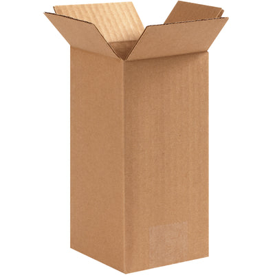 Tall 4x4x8 corrugated boxes built from ECT-32 single wall kraft for reliable protection of elongated items. End-loading design enables fast packing and sealing. Sold flat in bundles of 25 for maximum freight efficiency and storage savings.