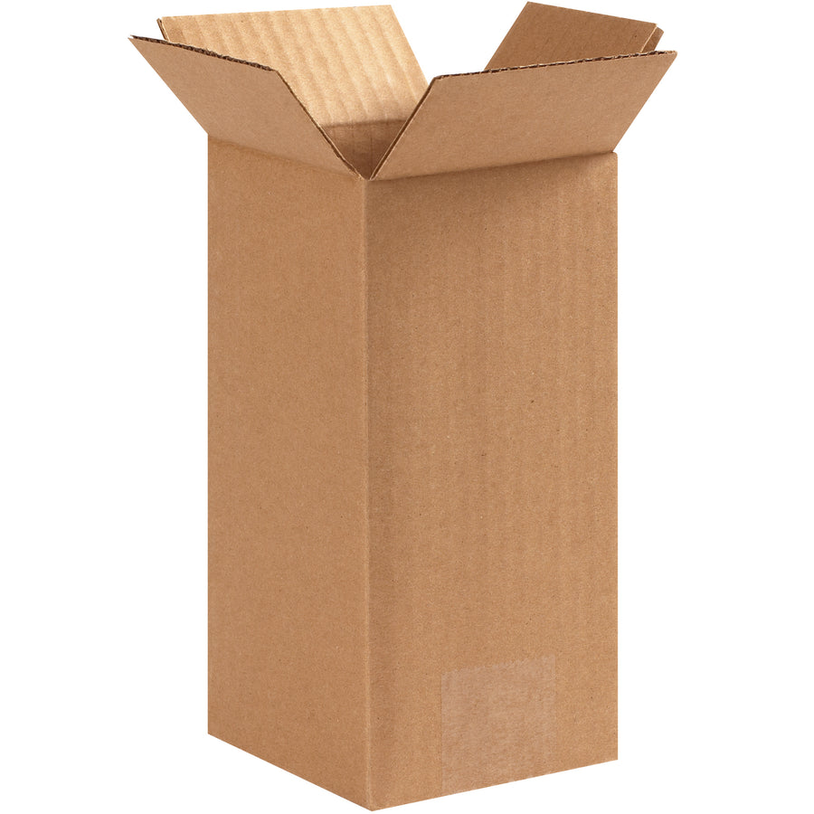 Tall 4x4x8 corrugated boxes built from ECT-32 single wall kraft for reliable protection of elongated items. End-loading design enables fast packing and sealing. Sold flat in bundles of 25 for maximum freight efficiency and storage savings.