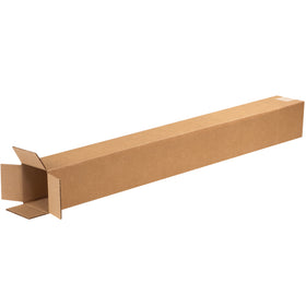 Heavy-duty ECT-32 corrugated boxes sized 5" × 5" × 48" for shipping tall items like trophies, shelving, and rods. Sold as a bundle of 25 boxes in flat-pack format for easy storage and freight efficiency. End-loading design enables fast sealing and reduces labor time.