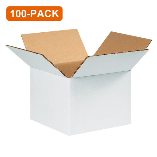 6x6x4 ECT-32 White Corrugated Shipping Boxes Single Wall, 100-Pack (4 Bundles of 25)