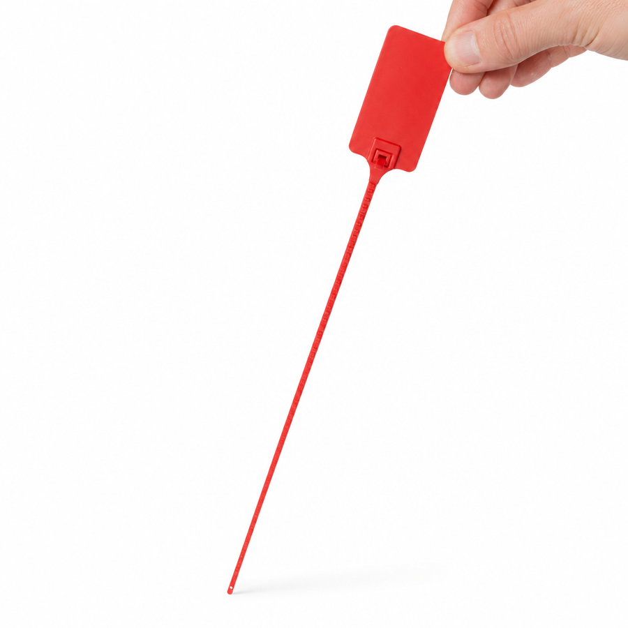 7" Red Equilok Pull-Tight Security Seals - HDPE, 100/Box