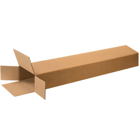 ECT-32 kraft corrugated boxes designed for vertical storage and side loading operations. 8x4x46" full overlap configuration ships and stores flat, maximizing warehouse space. Bundle of 15 boxes reduces per-unit cost and freight spend.
